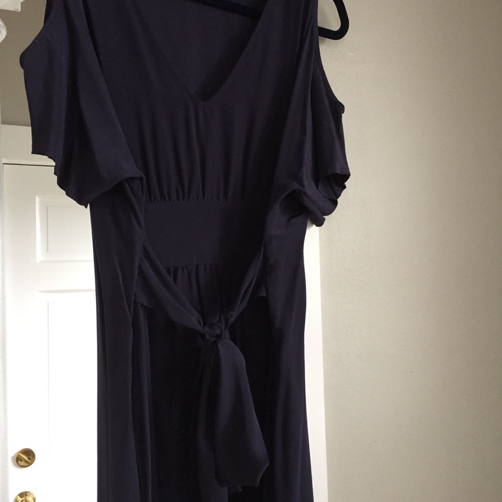 No. 6 Store Navy Blue 100% Silk Dress with V-Neck - Picture 2 of 7